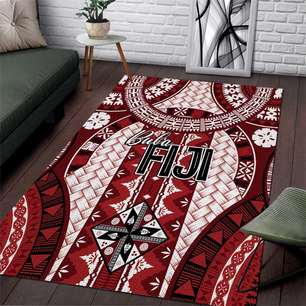 Bula Fiji Vintage Area Rug Scarlet Masi Motifs LT7 Scarlet - Polynesian Pride