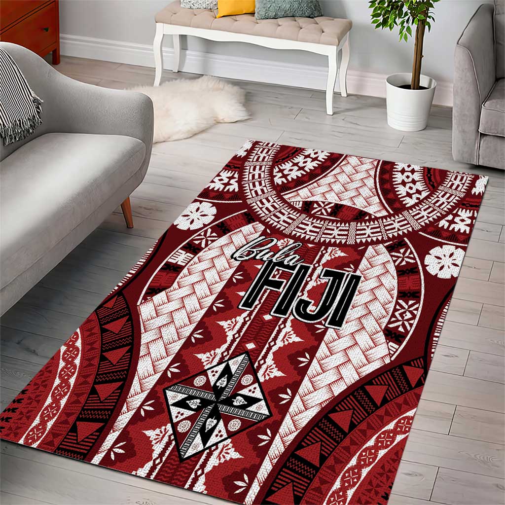 Bula Fiji Vintage Area Rug Scarlet Masi Motifs LT7 - Polynesian Pride