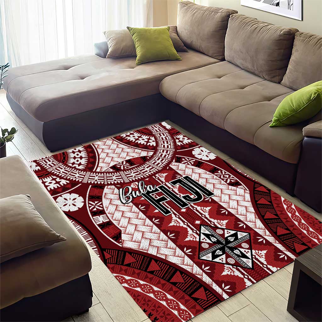 Bula Fiji Vintage Area Rug Scarlet Masi Motifs LT7 - Polynesian Pride