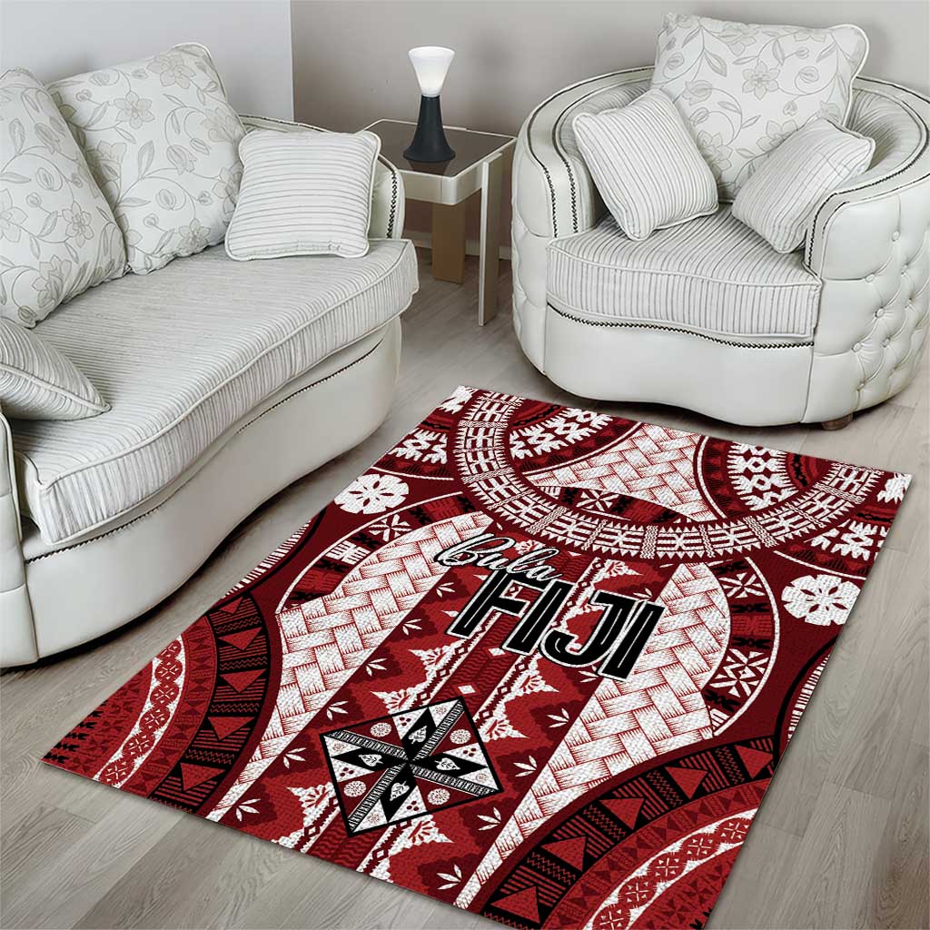 Bula Fiji Vintage Area Rug Scarlet Masi Motifs LT7 - Polynesian Pride