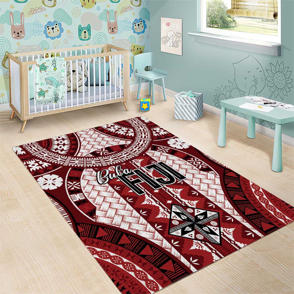 Bula Fiji Vintage Area Rug Scarlet Masi Motifs LT7 - Polynesian Pride