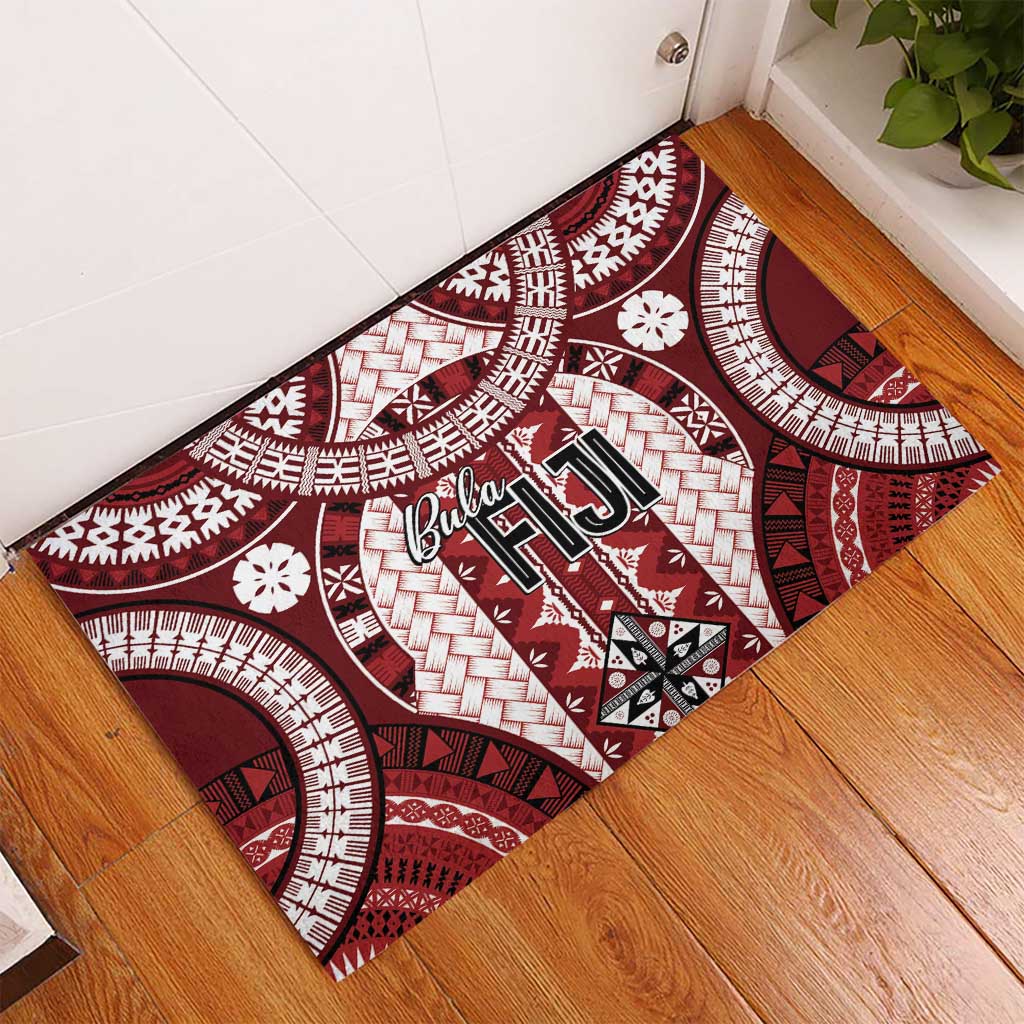 Bula Fiji Vintage Rubber Doormat Scarlet Masi Motifs LT7 - Polynesian Pride