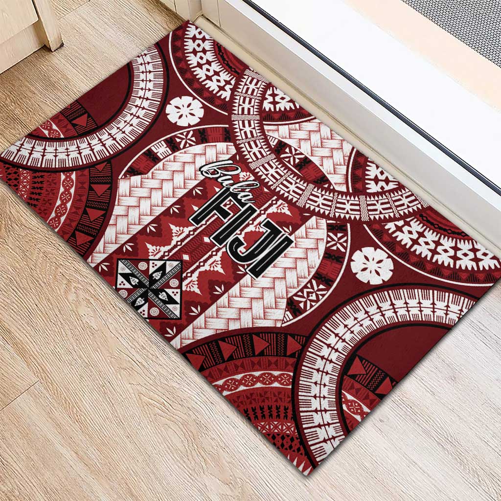 Bula Fiji Vintage Rubber Doormat Scarlet Masi Motifs LT7 - Polynesian Pride