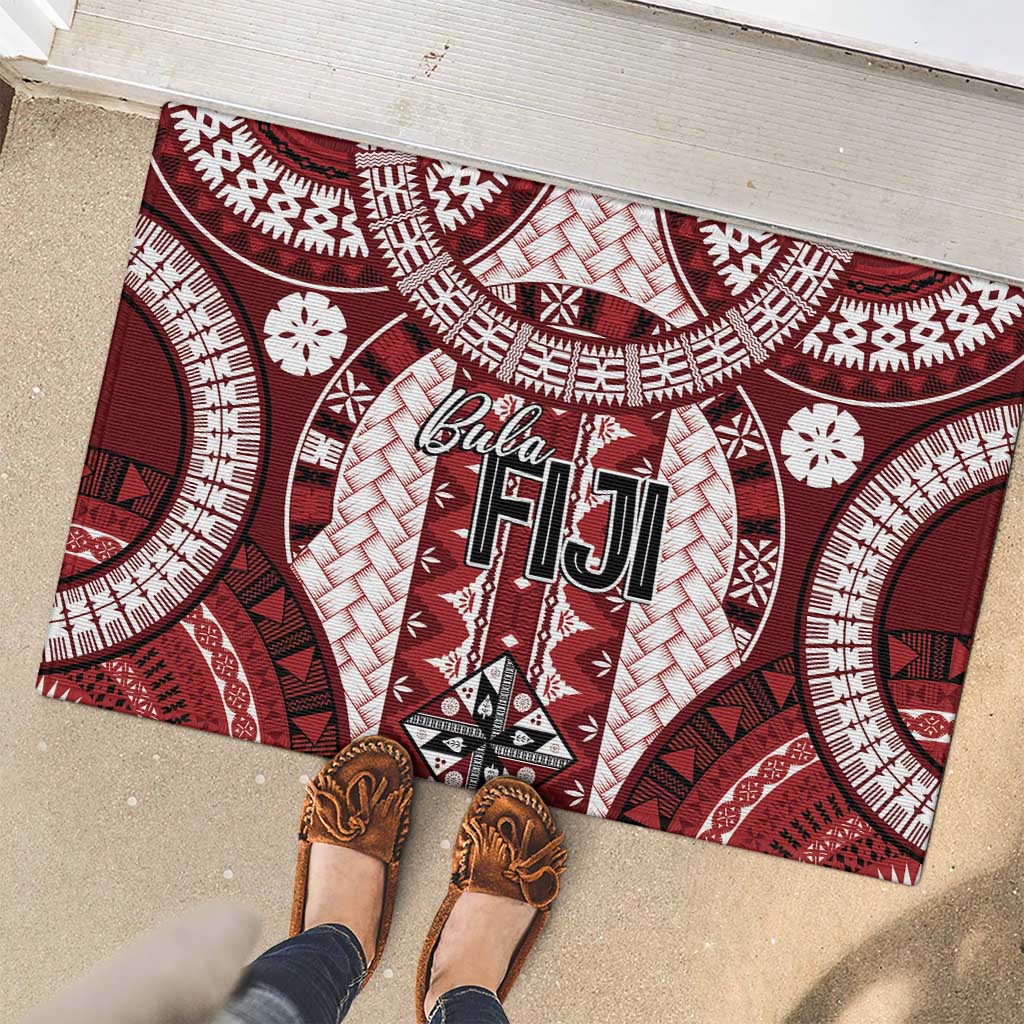 Bula Fiji Vintage Rubber Doormat Scarlet Masi Motifs LT7 - Polynesian Pride