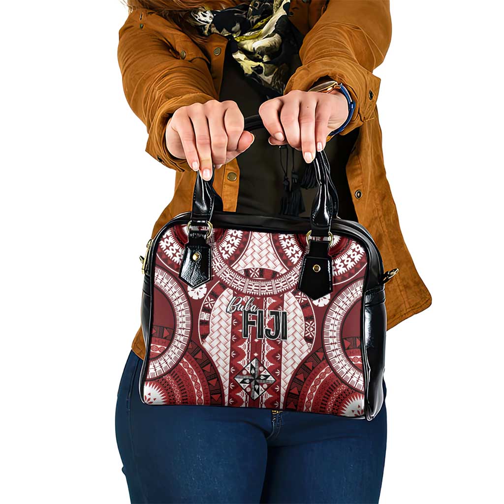 Bula Fiji Vintage Shoulder Handbag Scarlet Masi Motifs LT7 One Size Scarlet - Polynesian Pride