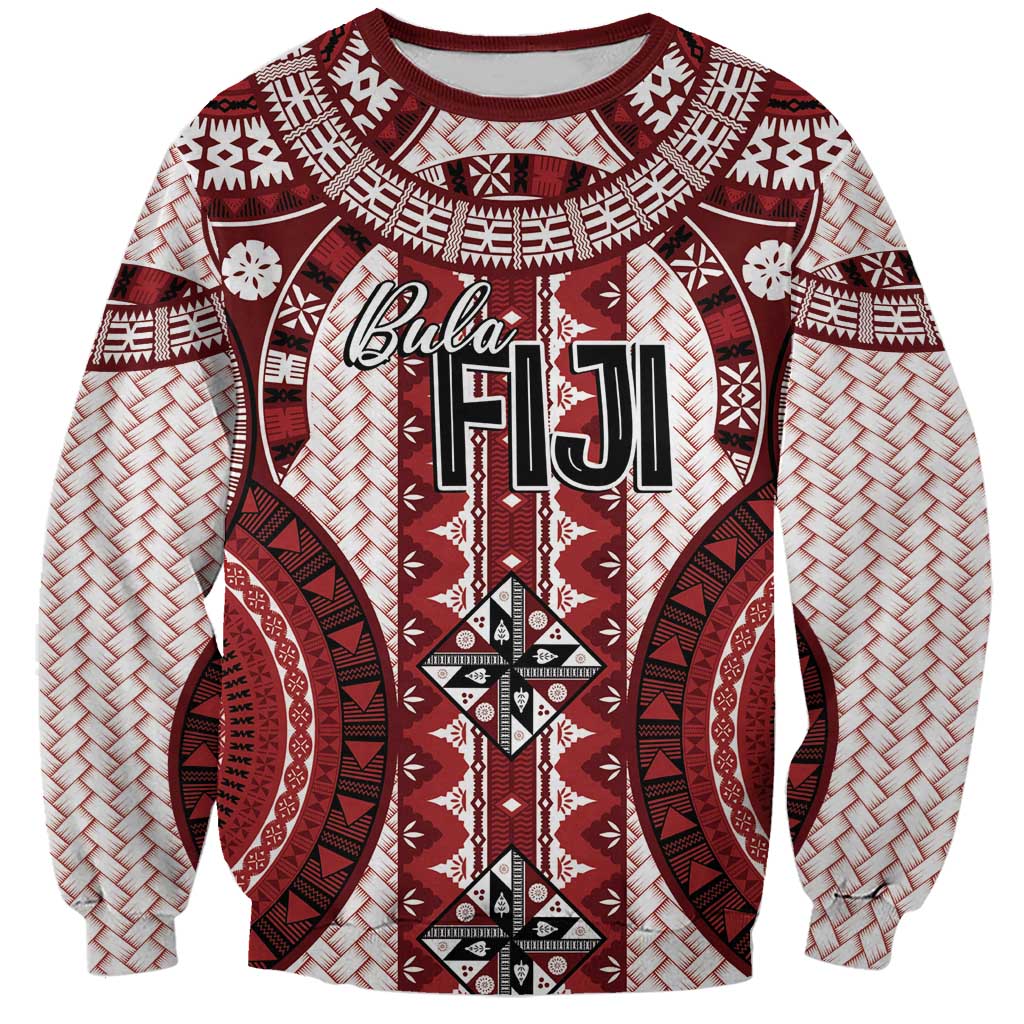 Bula Fiji Vintage Sweatshirt Scarlet Masi Motifs LT7 Unisex Scarlet - Polynesian Pride