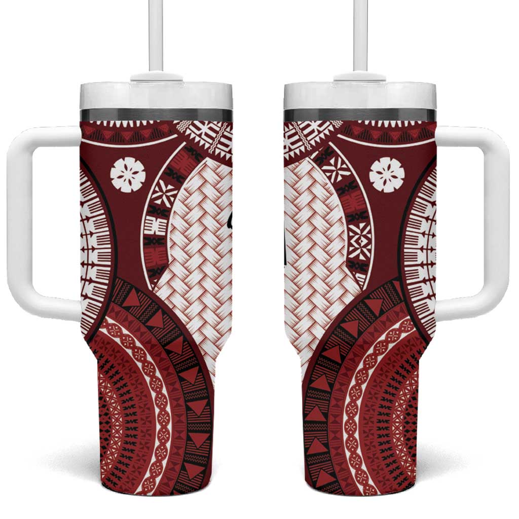 Bula Fiji Vintage Tumbler With Handle Scarlet Masi Motifs LT7 One Size: 40 oz Scarlet - Polynesian Pride