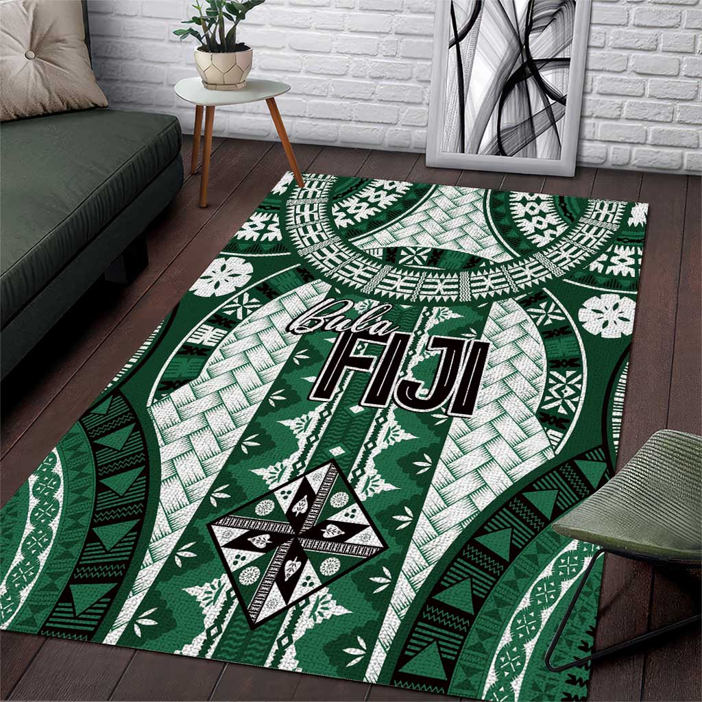 Bula Fiji Vintage Area Rug Phthalo Green Masi Motifs LT7 Phthalo Green - Polynesian Pride