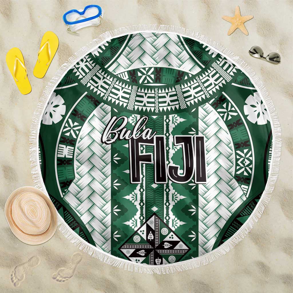 Bula Fiji Vintage Beach Blanket Phthalo Green Masi Motifs LT7 One Size 150cm Phthalo Green - Polynesian Pride