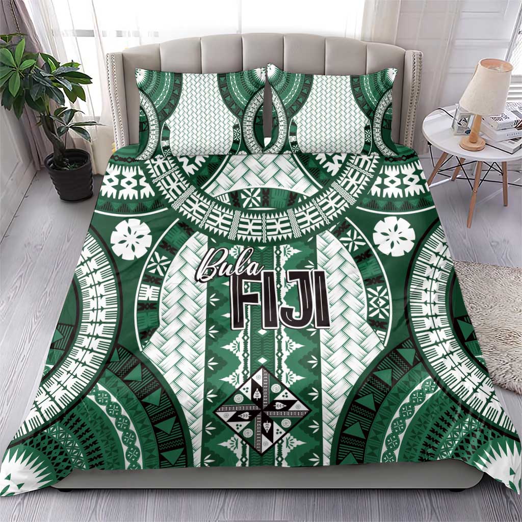 Bula Fiji Vintage Bedding Set Phthalo Green Masi Motifs LT7 - Polynesian Pride