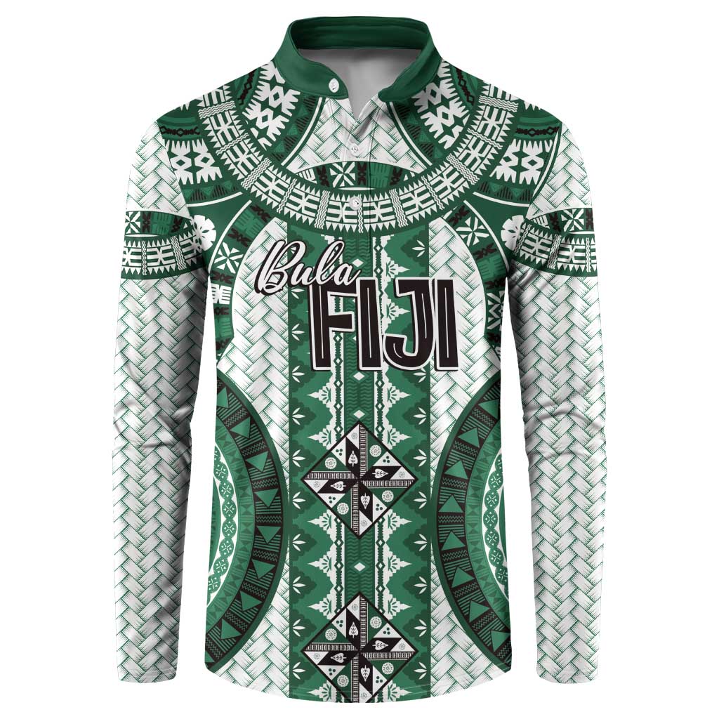 Bula Fiji Vintage Button Sweatshirt Phthalo Green Masi Motifs LT7 Phthalo Green - Polynesian Pride