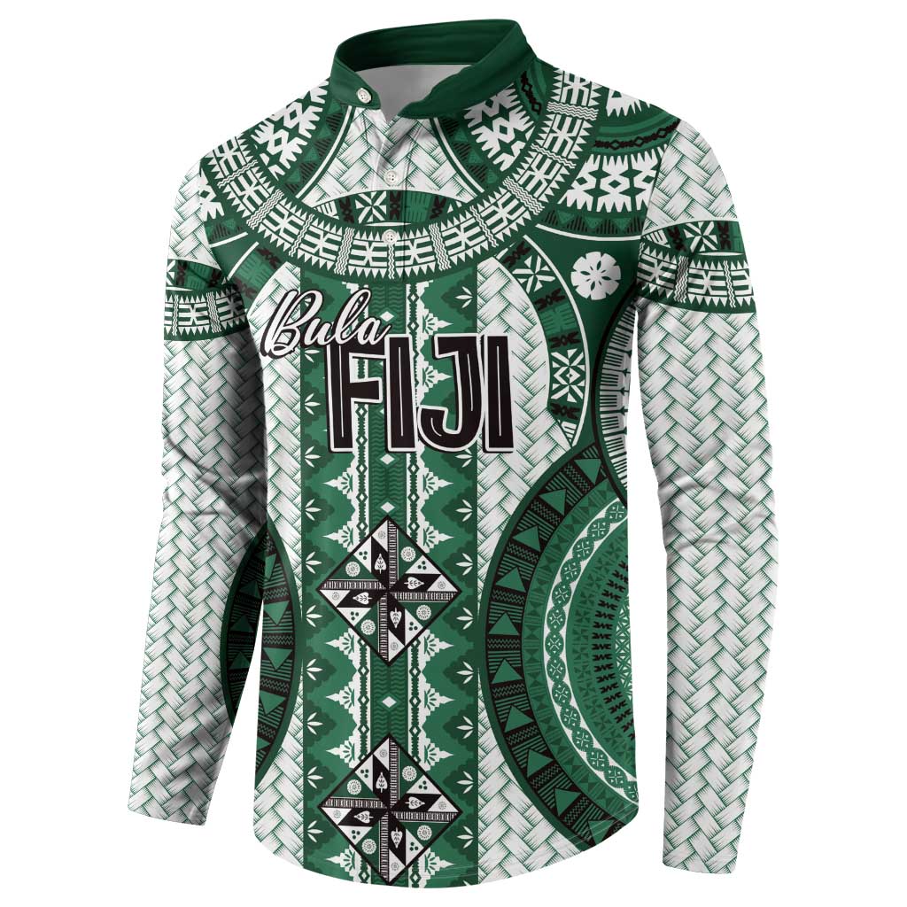Bula Fiji Vintage Button Sweatshirt Phthalo Green Masi Motifs LT7 - Polynesian Pride