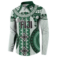 Bula Fiji Vintage Button Sweatshirt Phthalo Green Masi Motifs LT7 - Polynesian Pride