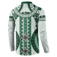Bula Fiji Vintage Button Sweatshirt Phthalo Green Masi Motifs LT7 - Polynesian Pride
