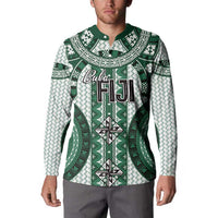Bula Fiji Vintage Button Sweatshirt Phthalo Green Masi Motifs LT7 - Polynesian Pride