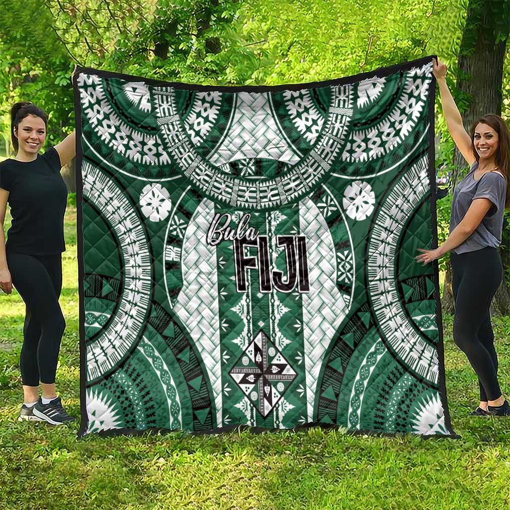 Bula Fiji Vintage Quilt Phthalo Green Masi Motifs LT7 - Polynesian Pride