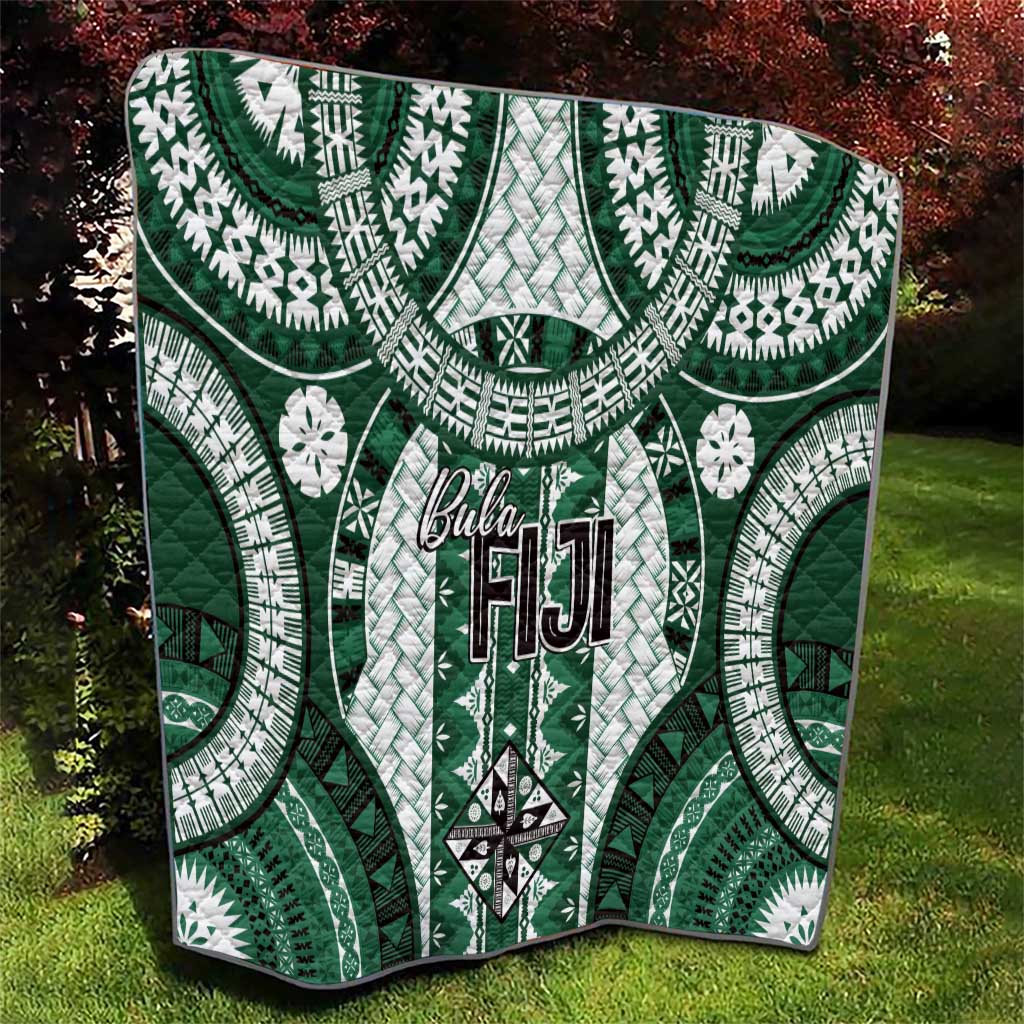 Bula Fiji Vintage Quilt Phthalo Green Masi Motifs LT7 - Polynesian Pride