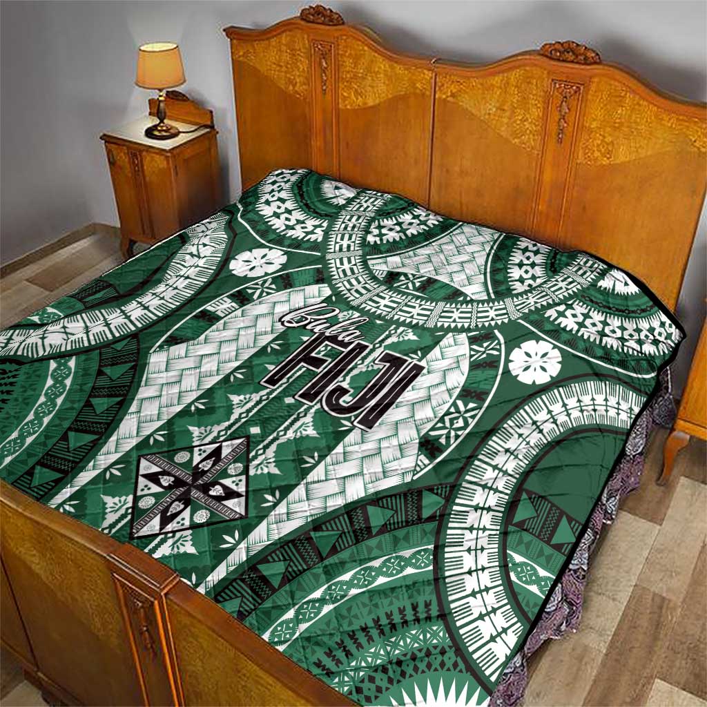 Bula Fiji Vintage Quilt Phthalo Green Masi Motifs LT7 - Polynesian Pride