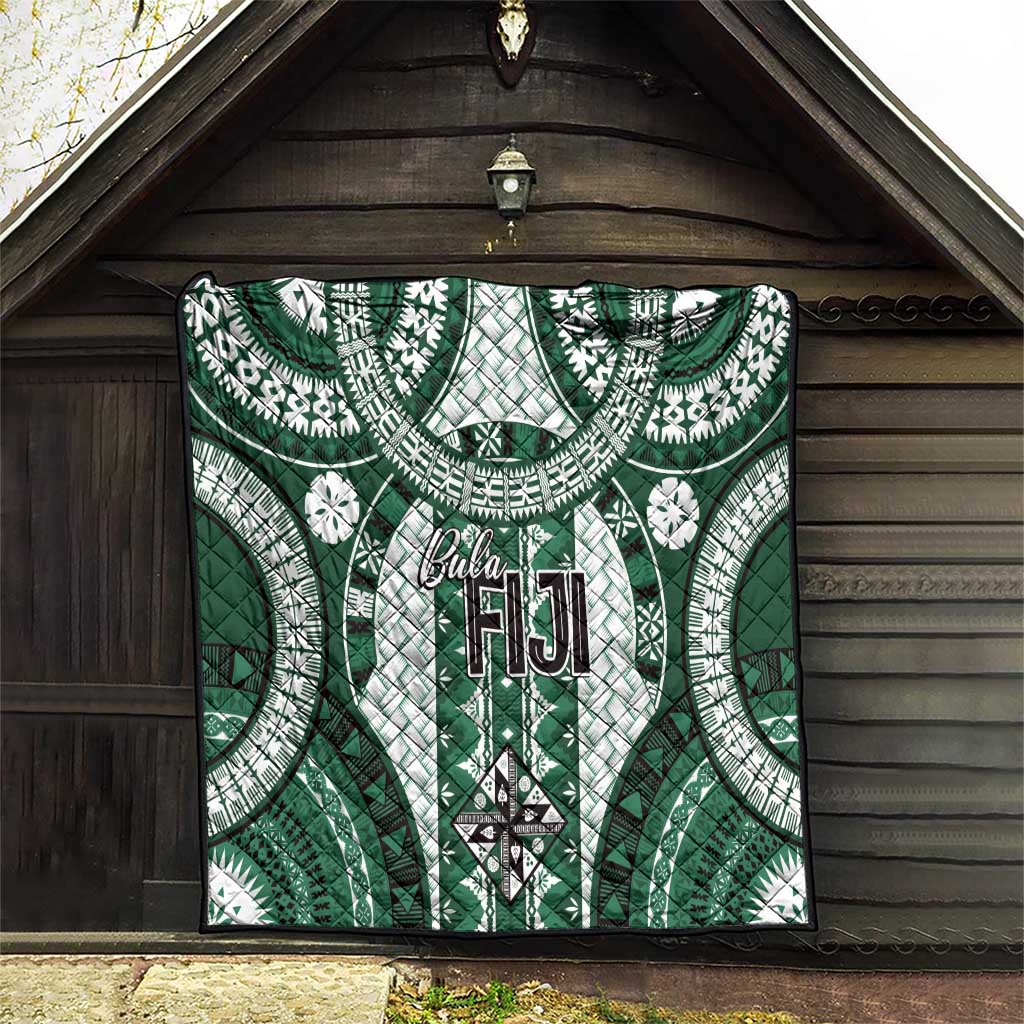 Bula Fiji Vintage Quilt Phthalo Green Masi Motifs LT7 - Polynesian Pride