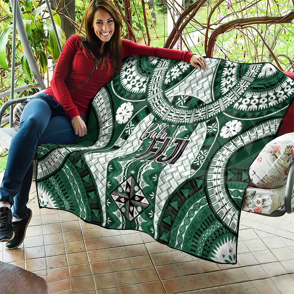 Bula Fiji Vintage Quilt Phthalo Green Masi Motifs LT7 - Polynesian Pride