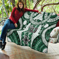 Bula Fiji Vintage Quilt Phthalo Green Masi Motifs LT7 - Polynesian Pride