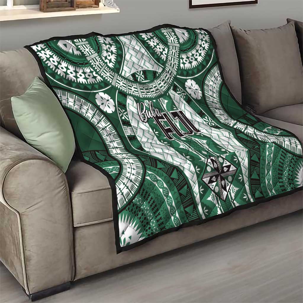 Bula Fiji Vintage Quilt Phthalo Green Masi Motifs LT7 - Polynesian Pride