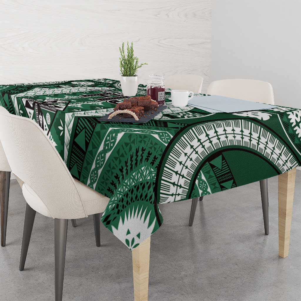 Bula Fiji Vintage Tablecloth Phthalo Green Masi Motifs LT7 - Polynesian Pride