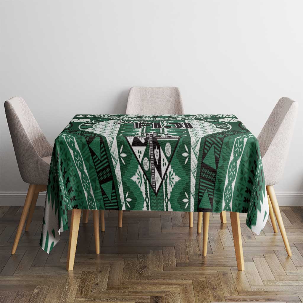 Bula Fiji Vintage Tablecloth Phthalo Green Masi Motifs LT7 - Polynesian Pride