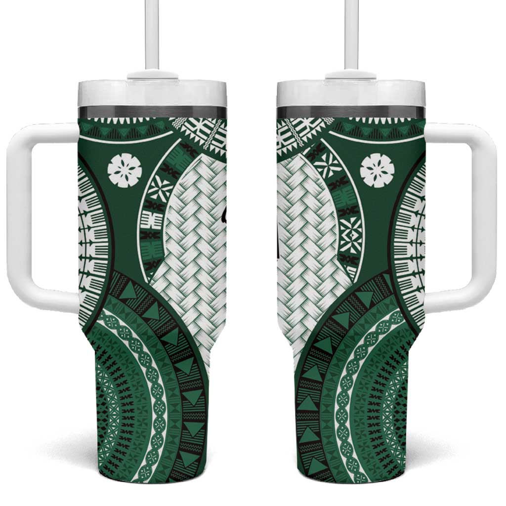 Bula Fiji Vintage Tumbler With Handle Phthalo Green Masi Motifs LT7 One Size: 40 oz Phthalo Green - Polynesian Pride
