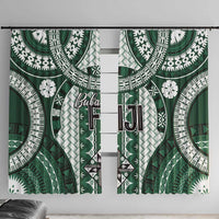 Bula Fiji Vintage Window Curtain Phthalo Green Masi Motifs LT7 With Hooks Phthalo Green - Polynesian Pride