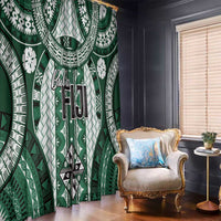 Bula Fiji Vintage Window Curtain Phthalo Green Masi Motifs LT7 - Polynesian Pride