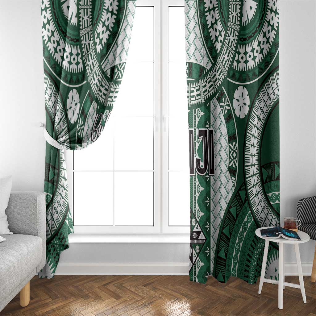 Bula Fiji Vintage Window Curtain Phthalo Green Masi Motifs LT7 - Polynesian Pride