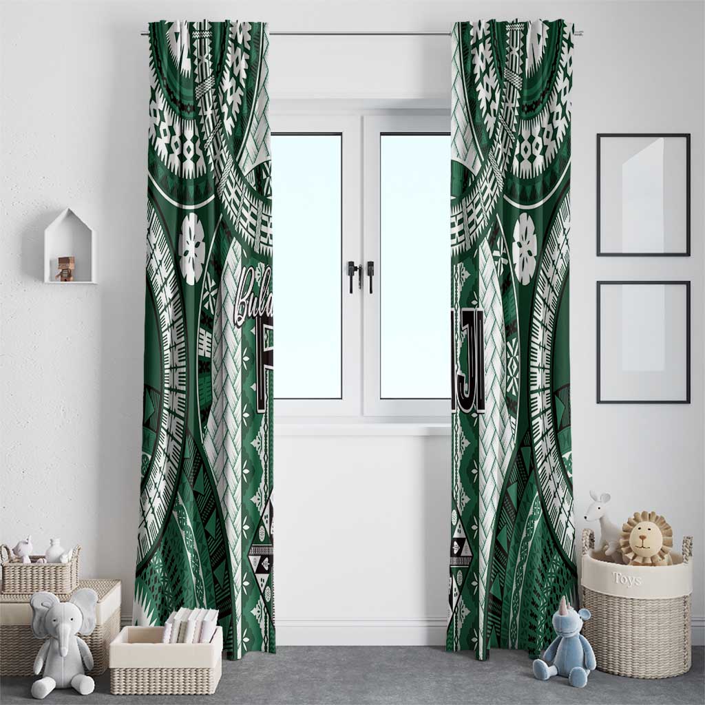 Bula Fiji Vintage Window Curtain Phthalo Green Masi Motifs LT7 - Polynesian Pride
