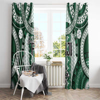Bula Fiji Vintage Window Curtain Phthalo Green Masi Motifs LT7 - Polynesian Pride