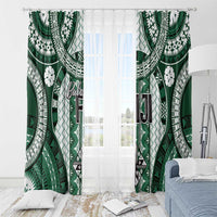 Bula Fiji Vintage Window Curtain Phthalo Green Masi Motifs LT7 - Polynesian Pride