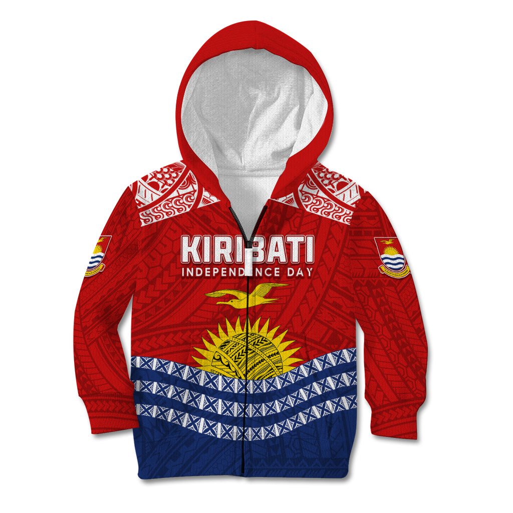 Personalised Kiribati Independence Day Kid Hoodie Flag Style LT7 Zip Hoodie Red - Polynesian Pride