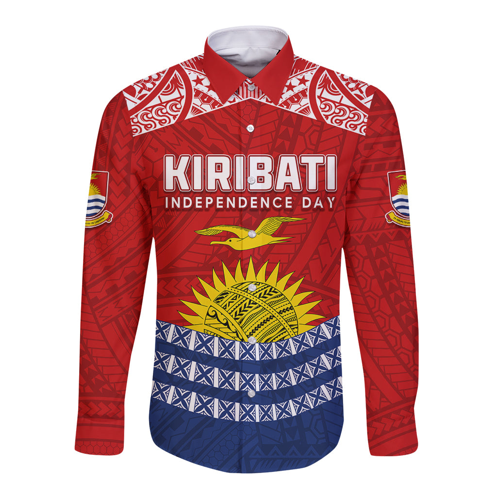 Personalised Kiribati Independence Day Long Sleeve Button Shirt Flag Style LT7 Unisex Red - Polynesian Pride