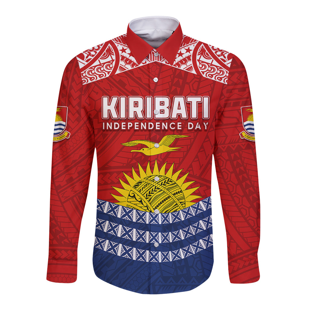 Personalised Kiribati Independence Day Long Sleeve Button Shirt Flag Style 44th Anniversary LT7 Unisex Red - Polynesian Pride