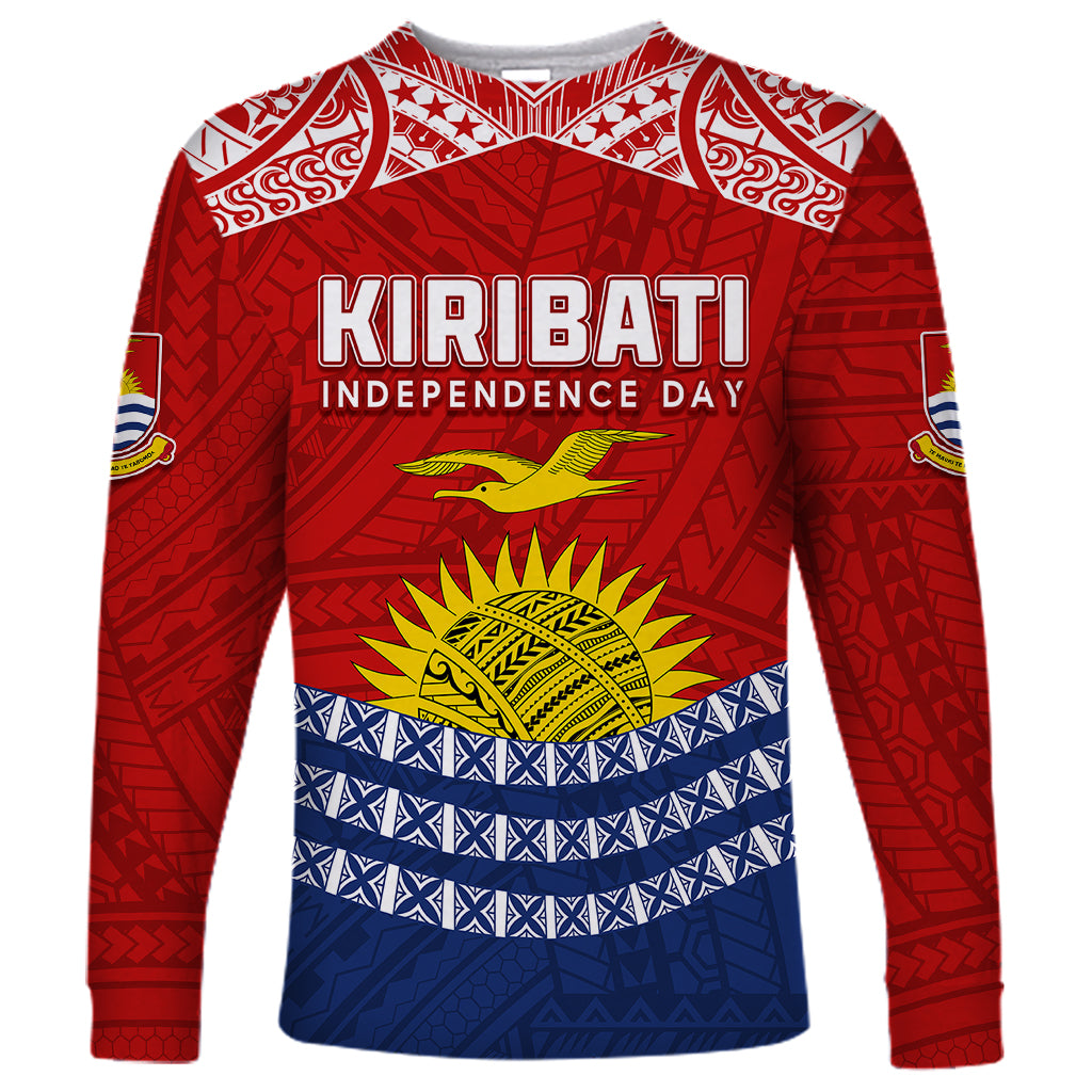 Personalised Kiribati Independence Day Long Sleeve Shirt Flag Style 44th Anniversary LT7 Unisex Red - Polynesian Pride