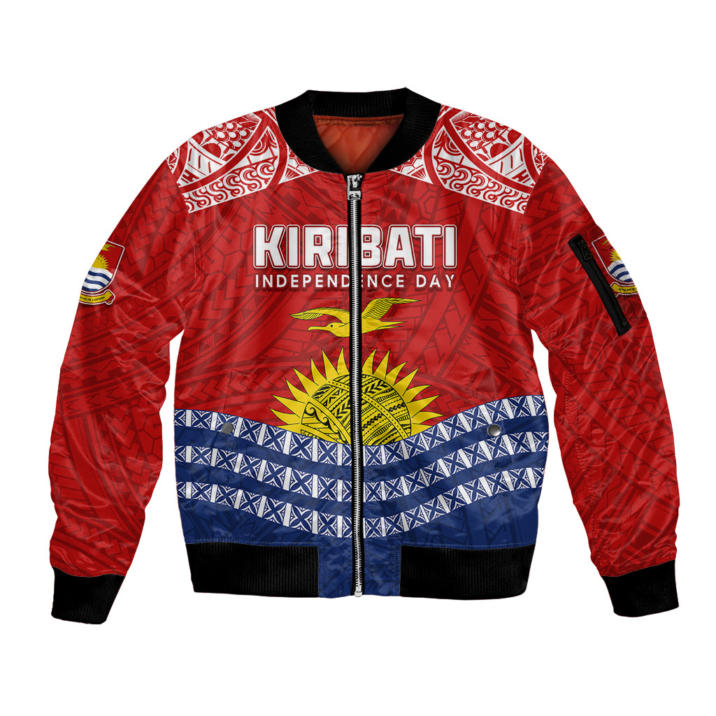 Personalised Kiribati Independence Day Sleeve Zip Bomber Jacket Flag Style 44th Anniversary LT7 Unisex Red - Polynesian Pride