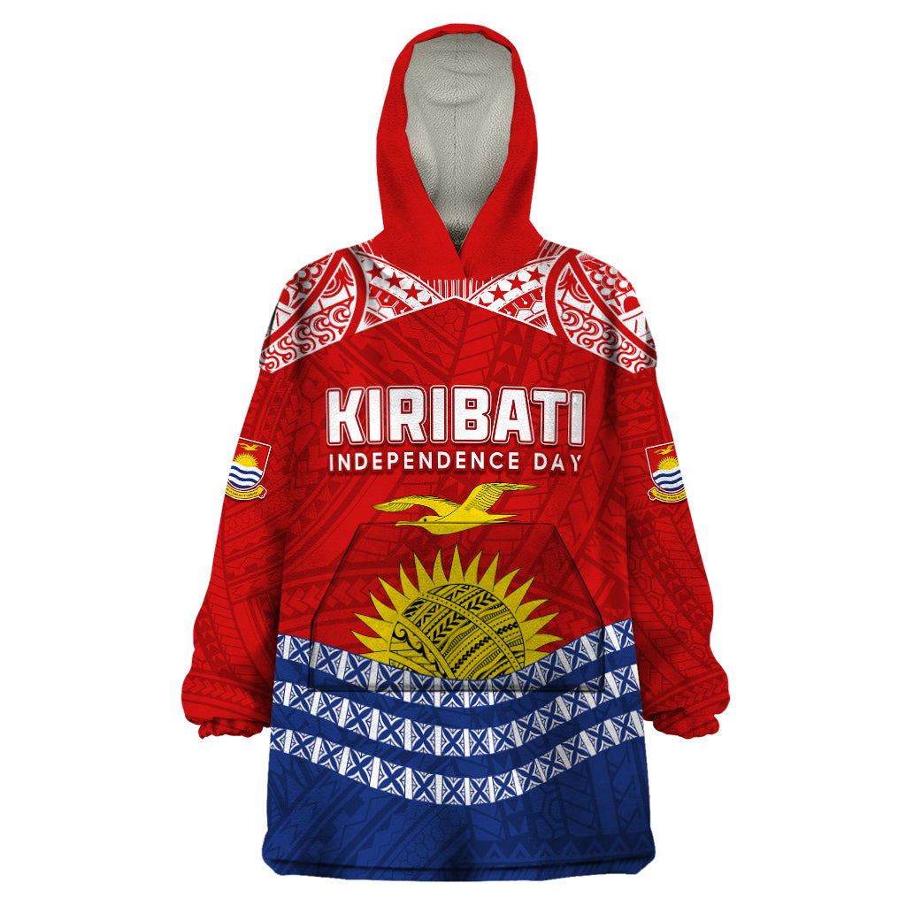 Personalised Kiribati Independence Day Wearable Blanket Hoodie Flag Style 44th Anniversary LT7 One Size Red - Polynesian Pride