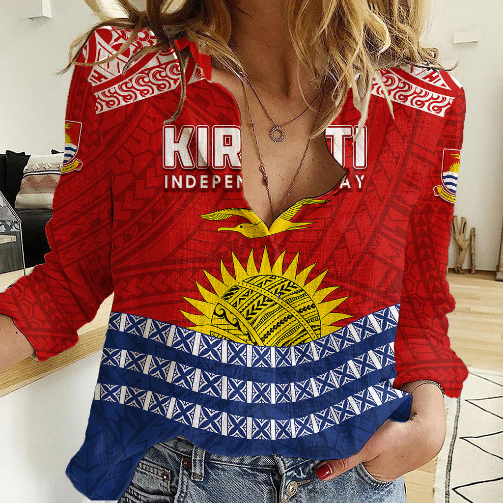 Personalised Kiribati Independence Day Women Casual Shirt Flag Style 44th Anniversary LT7 Female Red - Polynesian Pride