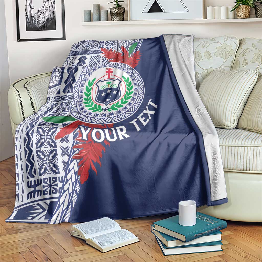 Samoa Rugby Personalized Blanket Toa Samoa Myriad Siapo LT7 Blue - Polynesian Pride
