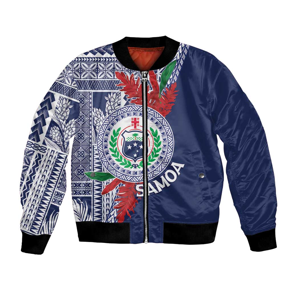 Samoa Rugby Personalized Bomber Jacket Toa Samoa Myriad Siapo LT7 Unisex Blue - Polynesian Pride