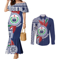Samoa Rugby Personalized Couples Matching Mermaid Dress and Long Sleeve Button Shirt Toa Samoa Myriad Siapo LT7 Blue - Polynesian Pride