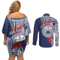 Samoa Rugby Personalized Couples Matching Off Shoulder Short Dress and Long Sleeve Button Shirt Toa Samoa Myriad Siapo LT7 - Polynesian Pride