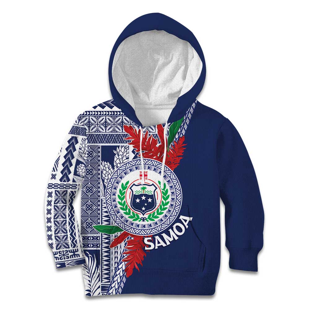 Samoa Rugby Personalized Kid Hoodie Toa Samoa Myriad Siapo LT7 Hoodie Blue - Polynesian Pride