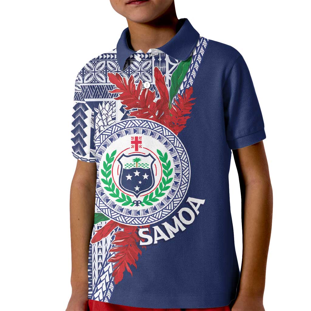 Samoa Rugby Personalized Kid Polo Shirt Toa Samoa Myriad Siapo LT7 Kid Blue - Polynesian Pride