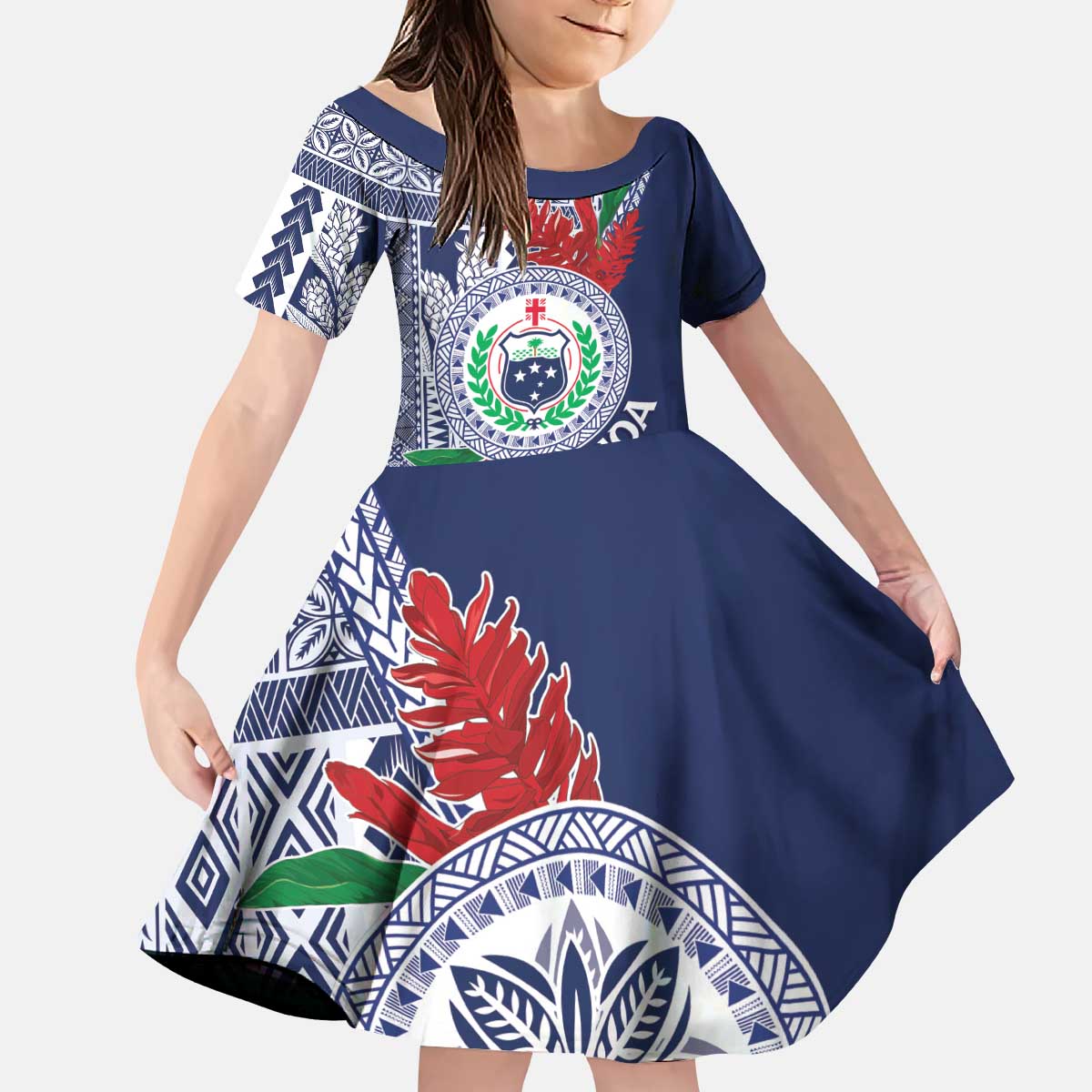 Samoa Rugby Personalized Kid Short Sleeve Dress Toa Samoa Myriad Siapo LT7 KID Blue - Polynesian Pride