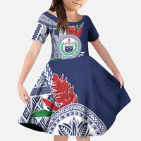 Samoa Rugby Personalized Kid Short Sleeve Dress Toa Samoa Myriad Siapo LT7 KID Blue - Polynesian Pride